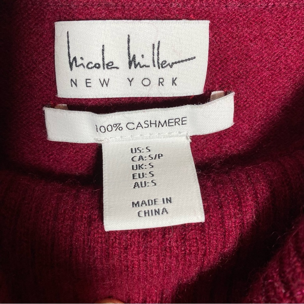 Nicole Miller Cashmere Burgundy Split Cowl Neck Sweater Long Length Oversized S - Picture 2 of 4